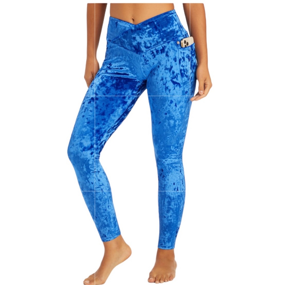 Fabletics Crushed Velour Crossover Legging in Blue